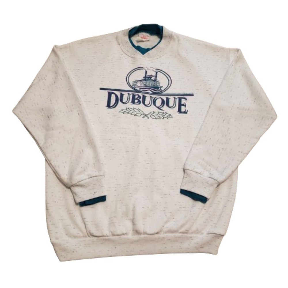 Vintage Bay Bridge Dubuque Iowa Sweater Men's XL White 1992 Retro 90s Travel USA
